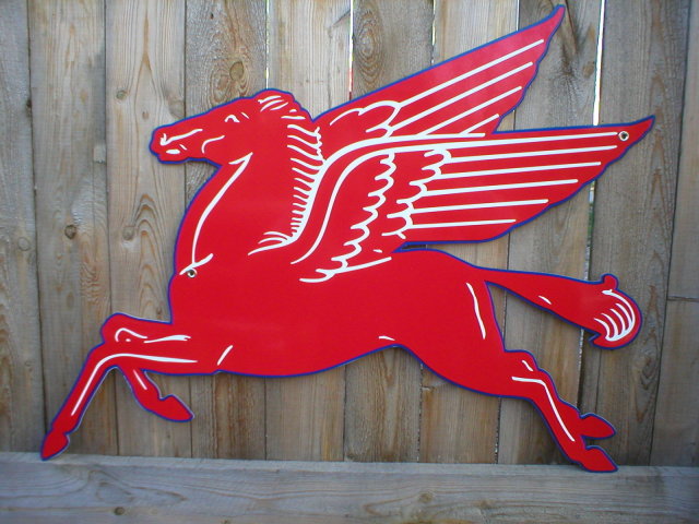 LARGE MOBILGAS PEGASUS HEAVY STEEL SIGN