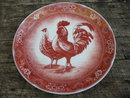 PORCELAIN RED TRANSFERWARE ROOSTER PLATE R