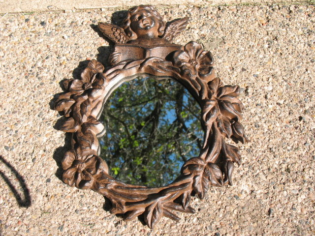 CAST IRON RUSTIC ANGEL MIRROR IRONWARE DECOR A