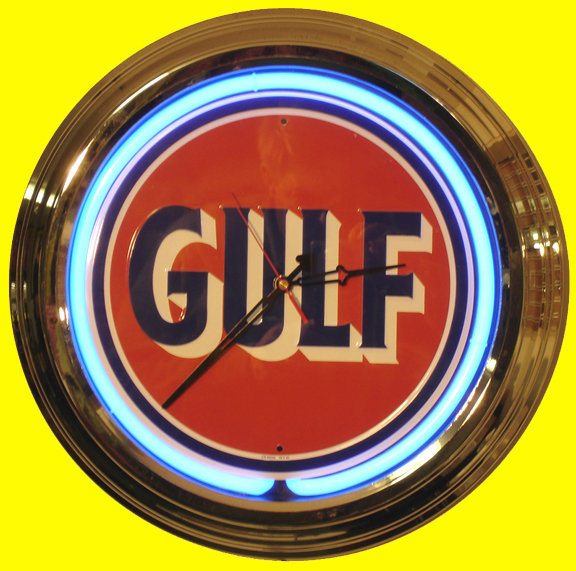 GULF BLUE NEON CLOCK SIGN CHROME RETRO AD SIGNS NR S