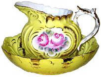 PORCELAIN HAND PAINTED YELLOW BOWL & PITCHER SET Y