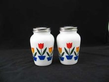 TULIP SALT & PEPPER SHAKERS MILK GLASS