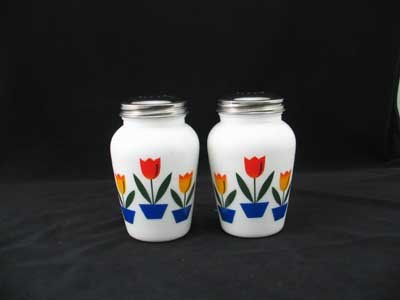 TULIP SALT & PEPPER SHAKERS MILK GLASS