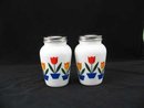 TULIP SALT & PEPPER SHAKERS MILK GLASS