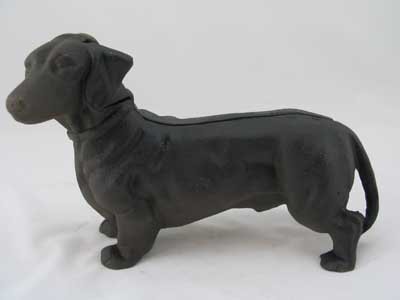 CAST IRON STANDING DACHSHUND BANK D