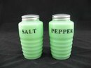 JADE JADITE JADEITE RIBBED SALT & PEPPER SHAKERS J