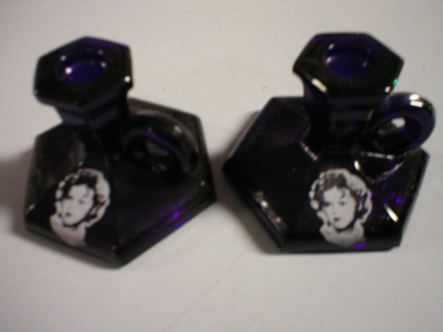 ONE SET SMALL COBALT SHIRLEY TEMPLE CANDLE HOLDERS C