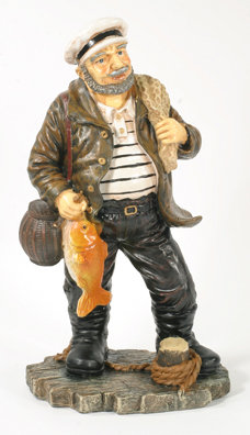 RESIN FISHERMAN STATUE NAUTICAL ROOM DECOR F