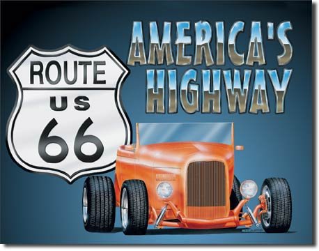 ROUTE 66 ROADSTER TIN SIGN METAL RETRO ADV SIGNS R