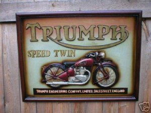 VINTAGE LOOK TRIUMPH WOOD SIGN BIKER BAR PUB ADV SIGNS