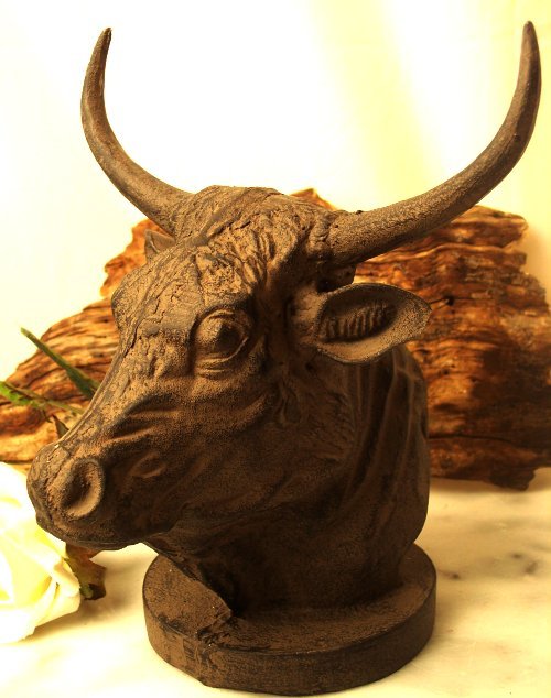 CAST IRON BULL HEAD BUST IRONWARE DECOR B