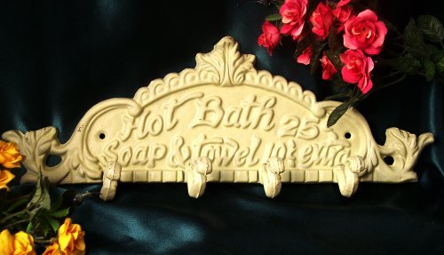 CAST IRON WHITE HOT BATH 4 HOOK COAT/HAT RACK H