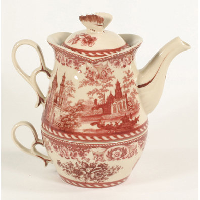PORCELAIN RED TEA FOR ONE SET VICTORIAN DECOR
