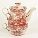 PORCELAIN RED TEA FOR ONE SET VICTORIAN DECOR