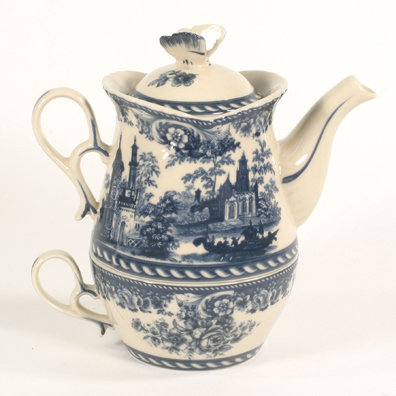 PORCELAIN BLUE TEA FOR ONE SET VICTORIAN DECOR