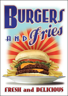 BURGERS & FRIES TIN SIGN METAL ADV SIGNS B
