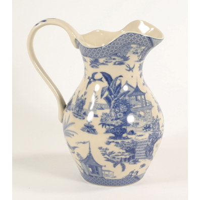 PORCELAIN BLUE WHITE ASIAN INSPIRED WATER PITCHER