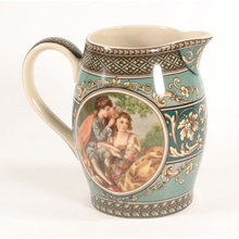PORCELAIN VICTORIAN STYLE COLORFUL SCENE PITCHER