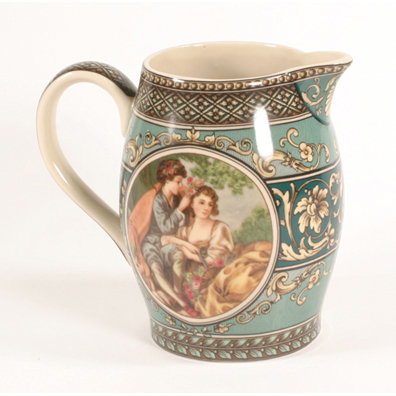 PORCELAIN VICTORIAN STYLE COLORFUL SCENE PITCHER