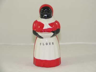 BLACK AMERICANA PORCELAIN HAND PAINTED MAMMY FLOUR SHAKER