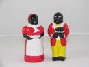 ONE SET COLORFUL BLACK AMERICANA PORCELAIN SALT PEPPERS