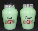 JADE JADITE JADEITE ROUND PRIMROSE SALT PEPPER SHAKERS