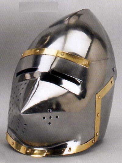 SILVER METAL KNIGHT PIG FACE HELMET GOLD TRIM K