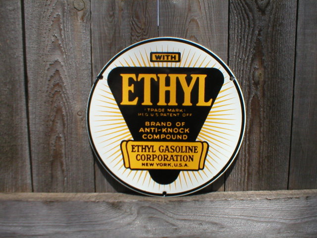 ETHYL ANTI-KNOCK COMPOUND PORCELAIN-COATED SIGN E