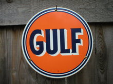 GULF PORCELAIN-COAT SIGN METAL GASOLINE SIGNS S