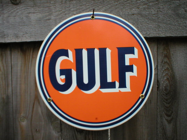 GULF PORCELAIN-COAT SIGN METAL GASOLINE SIGNS S