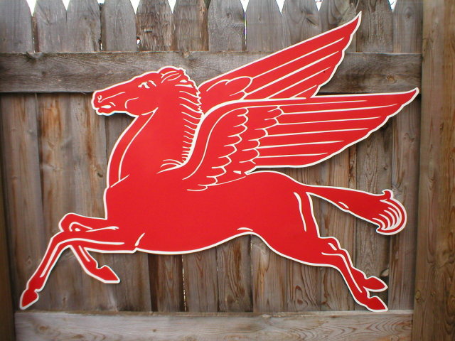 LARGE MOBILGAS PEGASUS HEAVY STEEL SIGN