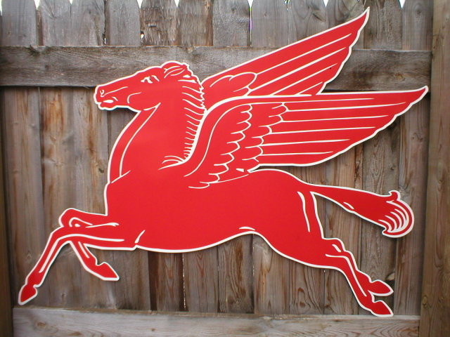 LARGE MOBILGAS PEGASUS HEAVY STEEL SIGN