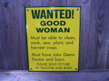 WANTED GOOD WOMAN PORCELAIN-COATED SIGN B