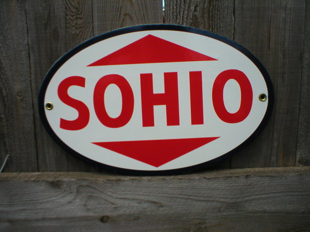 OVAL PORCELAIN COATED SOHIO PARTS SIGN