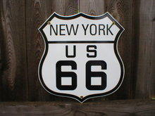 ROUTE 66 NEW YORK PORCELAIN COATED SHIELD SIGN