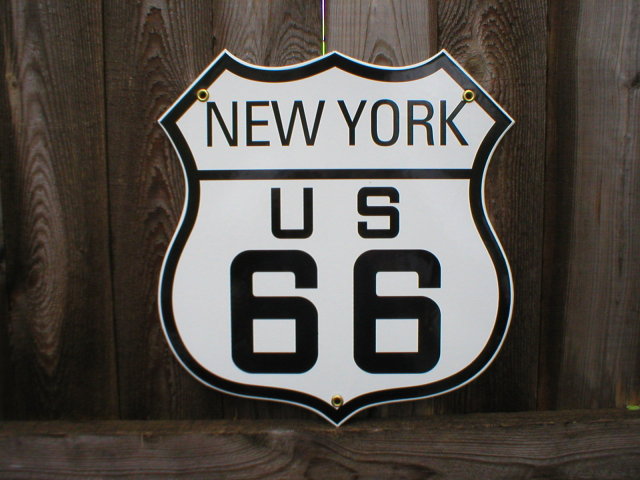 ROUTE 66 NEW YORK PORCELAIN COATED SHIELD SIGN