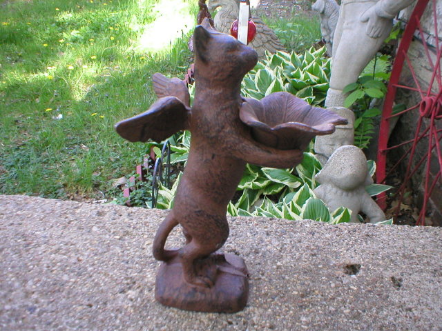 STANDING RUSTIC CAT WITH WINGS CAST IRON