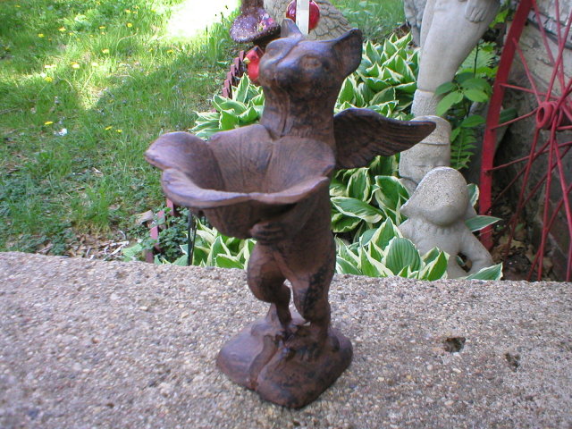 STANDING RUSTIC CAT WITH WINGS CAST IRON
