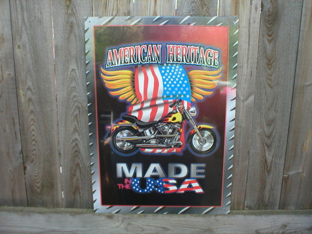 AMERICAN HERITAGE MADE IN THE USA MOTORCYCLE SIGN