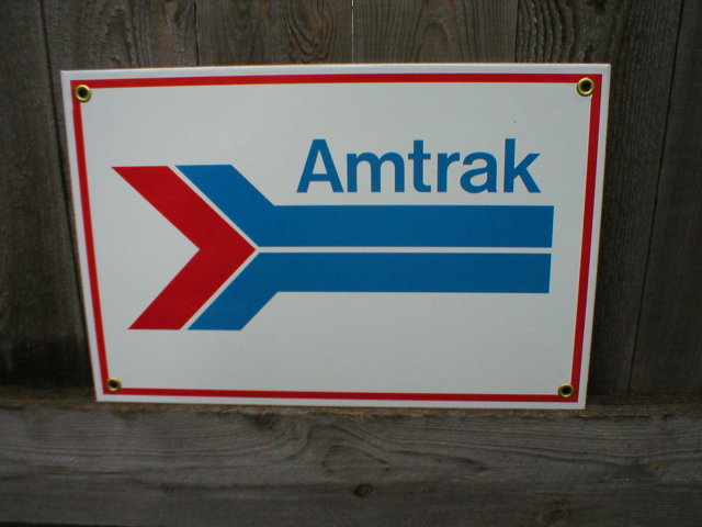 AMTRAK PORCELAIN-COATED RAILROAD SIGN A