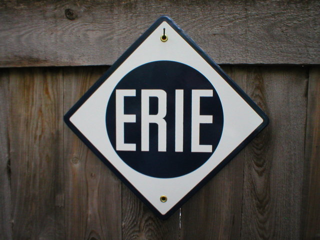 ERIE PORCELAIN-COATED RAILROAD SIGN