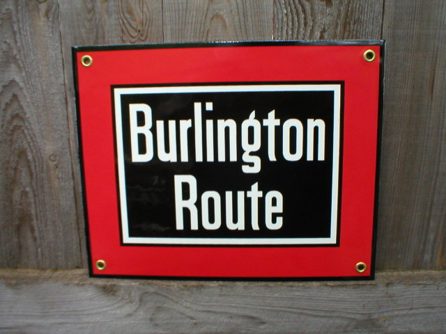 BURLINGTON ROUTE PORCELAIN-COATED RAILROAD SIGN C