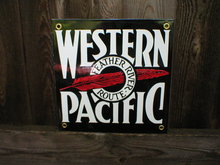 WESTERN PACIFIC PORCELAIN-COATED RAILROAD SIGN S