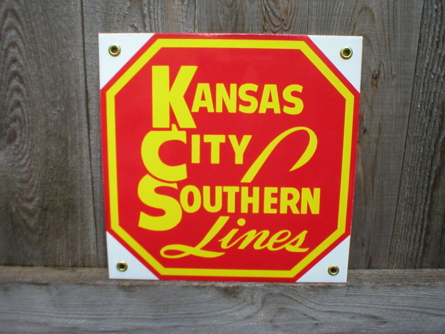 KANSAS CITY SOUTHERN LINES PORCELAIN-COATED RAILROAD SIGN S