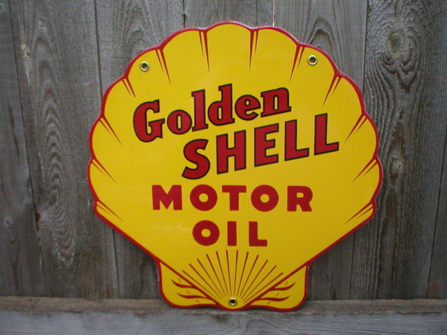 GOLDEN SHELL MOTOR OIL PORCELAIN-COATED ADV SIGN