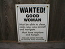 WANTED GOOD WOMAN AIRPLANE PORCELAIN-COATED SIGN T
