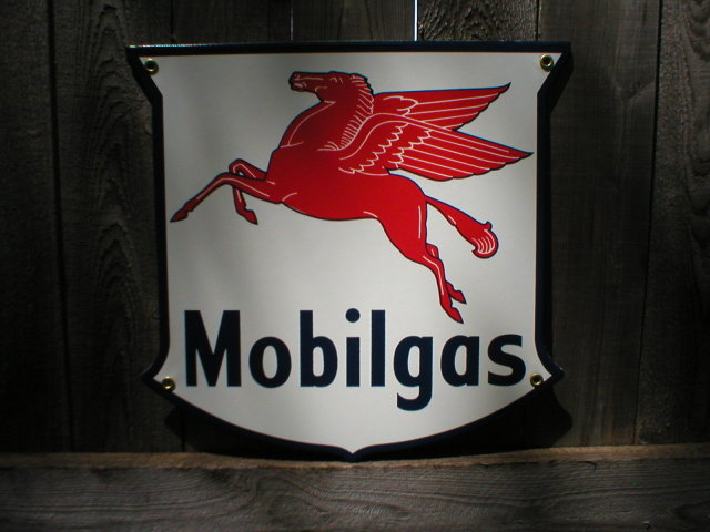 MOBILGAS SHIELD PORCELAIN COAT SIGN METAL ADV SIGNS