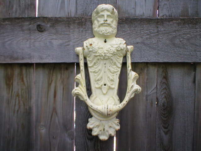 BACCHUS DOOR KNOCKER CAST IRON ANTIQUE WHITE