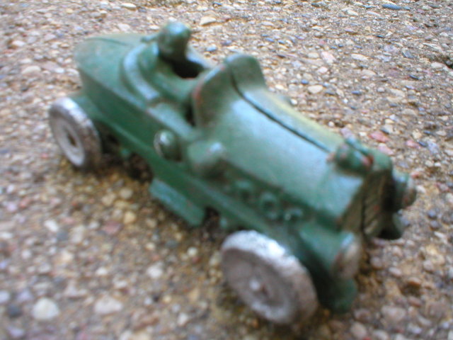 SMALL CAST IRON GREEN RACE CAR R