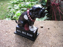 CAST IRON BLACK BULLDOG MECHANICAL BANK B